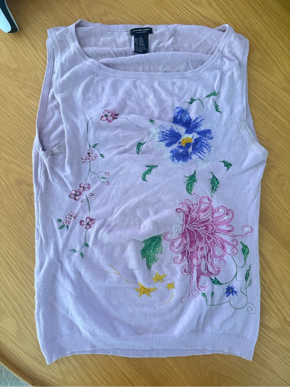Vintage Jane Doe Lavender Floral Embroidered Sleeveless Top